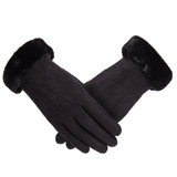 麂皮绒冬季保暖手套 韩版加厚加绒户外可触屏手套(黑色 均码)