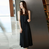 MISS LISA韩版时尚气质中长款连衣裙女式高腰打底裙黑色大摆裙YS3320(黑色 S)
