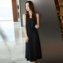 MISS LISA韩版时尚气质中长款连衣裙女式高腰打底裙黑色大摆裙YS3320(黑色 XL)