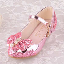女童公主皮鞋模特比赛儿童鞋高跟时尚单鞋粉银白配礼服公主裙(粉色)(37码内长23cm)