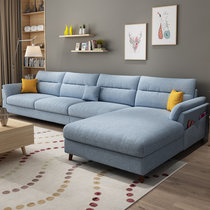 美天乐 布艺沙发 北欧大小户型组合简约现代可拆洗整装沙发客厅家具(浅蓝色 单位+双位+贵妃（海绵款）)