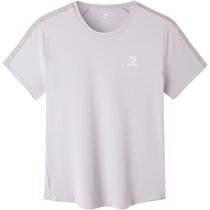 安踏2022透气跑步健身短袖T恤短裤两件套女装M粉灰色 运动套装