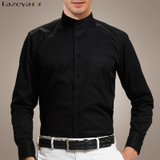 恒源祥男装男士立领衬衫长袖纯黑色棉质商务休闲衬衣男上衣 黑色P2-1502-L(黑色P2-1502- 38)