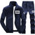 森雷司 运动套装男士春秋季两件套跑步休闲套装大码运动衣运动服卫衣套装男(深蓝色 XL)