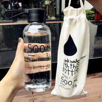 韩国创意水杯塑料杯男女士学生水瓶便携大容量随手杯简约太空杯子(透明黑盖数字款+布袋 默认版本)