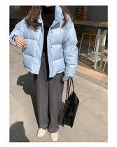 韩版90白鸭绒加厚立领 羽绒服  女冬季宽松保暖 面包服 短款外套(浅蓝色 均码)