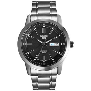 精工手表日本原装进口seiko5号系列黑盘钢带双日历商务休闲自动机械表