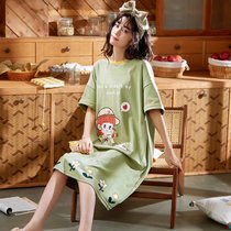 SUNTEK睡裙女士夏季睡衣学生薄款家居服韩版仙女风甜美连衣裙子短袖(3304短袖裙 羽)
