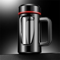 大容量加厚塑玻杯 带把办公泡茶水杯 塑料双层玻璃杯580ML(黑色)