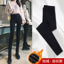 黑色打底裤女外穿加绒春秋冬小黑裤2021铅笔新款显瘦魔术小脚裤子(松紧腰-加长【加绒款】 S)