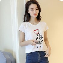 娇维安 夏季韩版女装圆领体恤衫 手工串珠图案短袖t恤女(白色 XL)