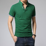 2017夏季新款韩版修身纯色立领休闲上衣男士短袖T恤青年男装潮37826(绿色 M)