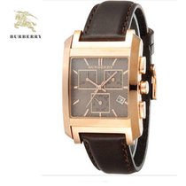 BURBERRY 巴宝莉手表 商务休闲时装棕色皮带 方形玫瑰金石英男士腕表 BU1566