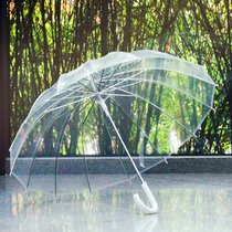 创简坊（CJIANFF）16骨男女复古透明雨伞长柄伞自动 创意透明伞商务伞(白色弯手柄)