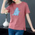 【灵薇雅】夏季韩系100%纯棉小恐龙卡通印花宽松圆领短袖T恤衫D7349(砖红色 M)