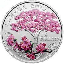 加拿大2016年春之祭樱花盛放彩色精制银币(节日礼品)