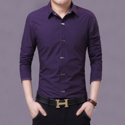 BEBEERU 春夏新装休闲男式衬衣 男士修身韩版长袖衬衫 大码衬衫SZ-66(黑色)
