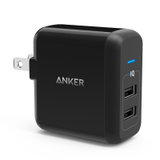 Anker 24W2口USB双口充电器插头iPhone iPad手机平板智能快充(黑色)
