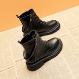 SUNTEK马丁靴子女鞋子英伦风2021年冬季新款秋冬加绒女鞋内增高短靴(33 黑色（单里）)