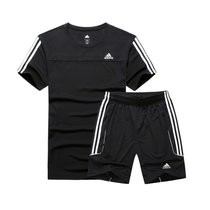 Adidas阿迪达斯男新款运动T恤短袖休闲运动裤短裤(黑色 XL)