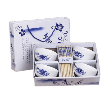 礼品碗筷套装批青花瓷碗套装礼盒装家用陶瓷碗餐具套碗碗碟套装青花4