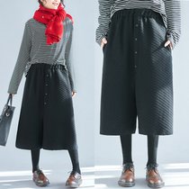 胖mm2018新款菱格宽松加肥加大宽松复古文艺垮裤裤裙大码阔腿裤女 黑色菱格裙裤(黑色菱格裙裤)(XXL(宽松加大码))