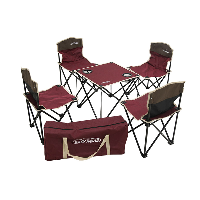 易路达双色折叠桌椅5件套YLD-TZS06(酒红咖啡拼色)