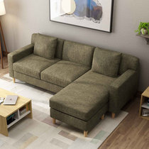 恒兴达 布艺沙发现代简约小户型三人位转角沙发组合 客厅家具 可变贵妃位(深咖色 1+2+3组合)