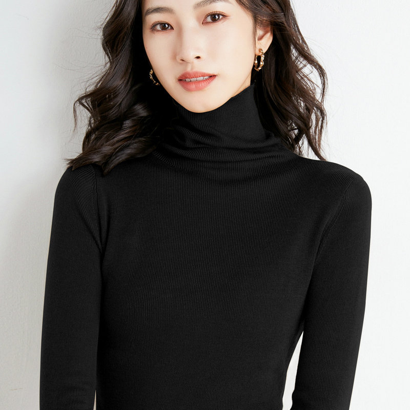 高领针织羊毛衫时尚百搭修身堆堆领套头打底衫内搭毛衣黑色m返回商品