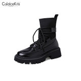 CaldiceKris（中国CK）秋季新款薄款厚底系带马丁靴女靴CK-X810-1(黑色 35)
