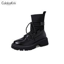 CaldiceKris（中国CK）秋季新款薄款厚底系带马丁靴女靴CK-X810-1(黑色 36)