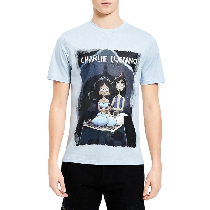 服饰charlieluciano男士蓝色印花油漆图案短袖t恤308529t195772s码蓝