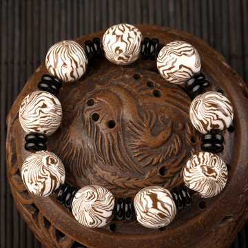 潘家园绞胎瓷亮釉手串手链佛珠1.6*9