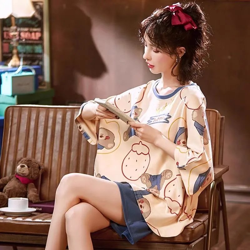 家居服睡衣女春夏季宽松短袖日系可爱和服出门外穿和服薄款家居服两件