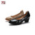 马内尔21春秋款中跟坡跟漆面单鞋女浅口舒适优雅皮女士鞋子G15271(黑色 36)
