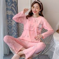 SUNTEK月子服春秋产后孕妇睡衣女夏季薄款哺乳期家居服产妇喂奶套装(CY-孕妇8031#兔子粉色)