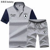 帛莱尼（bolainy）男式夏装短袖T恤 青少年运动套装休闲大码polo衫针织半袖D88(灰色 L)
