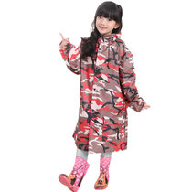 创简坊儿童雨衣雨披迷彩大帽檐双帽檐护脸男童女童带书包位加厚加大雨衣(4#迷彩大红1)(XL)