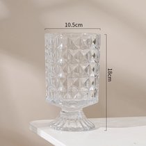 玻璃风灯高脚花瓶玻璃透明欧式创意压制酒店装饰水晶烛台婚庆摆件(花台花瓶-方格 中等)