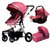 华婴高景观婴儿手推车可坐躺四轮避震折叠baby stroller 3 in 1(739A绯红单车+提篮 默认版本)