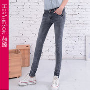 Hersheson赫嫀 女式显瘦小脚裤牛仔裤H1052E(灰色 27码)