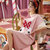 【俞兆林】 粉色条纹睡衣女夏季短袖可爱蝴蝶结可外穿2021年新款女士家居服套装 36002(粉红色 L)
