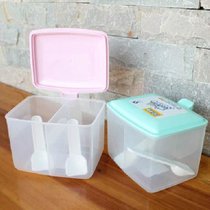 调味盒调味罐 组合 塑料 调料盒 套装 调味带勺子两格调味盒(颜色随机 80002)