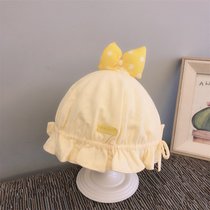 SUNTEK婴儿帽子春秋薄款女宝宝婴幼儿公主可爱超萌0-3-12棉新生儿胎帽(0到12个月可调节 JS圆点蝴结盆帽-黄色（加绒）)