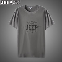 JEEP SPIRIT吉普专卖夏装纯棉圆领男士短袖t恤纯棉宽松大码休闲半袖体桖上衣(2J2017灰绿 XXL)