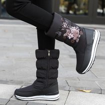 SUNTEK冬季雪地靴女士中筒加绒加厚保暖棉鞋高筒2021新款防水防滑长靴子(41 K380-黑色)
