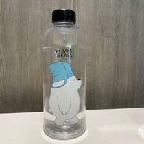 大容量1000ml塑料吸管水杯女男学生韩版可爱杯子ins便携耐热水瓶(透明白熊1000ML)