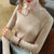 MISS LISA莫代尔t恤时尚圆领薄款长袖打底衫纯色弹力内搭上衣J1D2213(卡其 M)