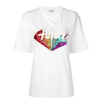 FENDI女士全棉刺绣徽标T恤 FS7011-A5HU-F0ZNMS码白色 时尚百搭