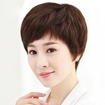 美元素假发 女 妈妈款真人发混发气质型中老年短发型 假发套mr081(x2手织顶心亚麻黄)